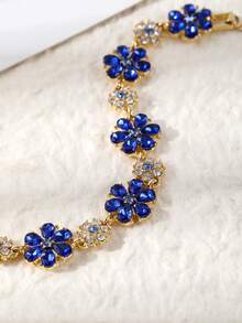 LADYCOCO 1pc Luxury Blue Crystal Embellished Bracelet, Women Jewelry Gift - Blue - View 4