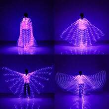 LED Glowing Angel Wings With Retractable Rod - Belly Dance Luminous Wings, Suitable For Valentine's Day Party/Concert Performance/New Year Decoration | Women Belly Dance Props With Flexible Rod - Shawl - View 2