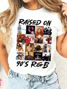 Vintage Raised On 90s R&B Hip Hop 2000 Tv Show Graphic Design T-Shirt - Rapper Rap Graphic Tee |   Y2K Bootleg Oversized Aesthetic |   Casual Loose Fit Cotton Short Sleeve Round Neck Streetwear Top - trắng - Xem 1
