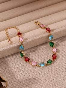 1pc Fashion Geometric Necklace, Stainless Steel Round Enamel Rose Gold Curb Chain DIY Jewelry Making Material - Multicolor - View 2