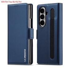 OUKNOEO 时尚商务仿皮手机壳，兼容三星 Galaxy Z Fold 7 6 5 4 3，带笔槽和 3 个卡槽，防盗毛绒钱包式保护套 - 藍色 - 查看 17