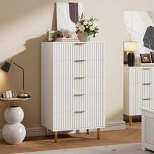 5 Drawer Dresser For Bedroom, 48" Tall Modern Chest Of Drawers With Deep Drawers And Wide Top, Fluted Wooden Dresser Organizer For Living Room, Hallway, Kids Room - trắng - Xem 1