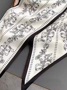 1 Stück Damen Professioneller doppelseitiger langer Schal mit Schleifen-Dekor, elegante Halskrawatte, Haarband, Gürtel, Taschenzubehör (Druckplatzierung zufällig)