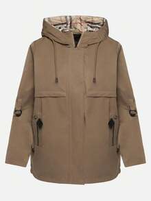 Jaqueta Parka com Capuz e Bolsos com Cordão na Cintura