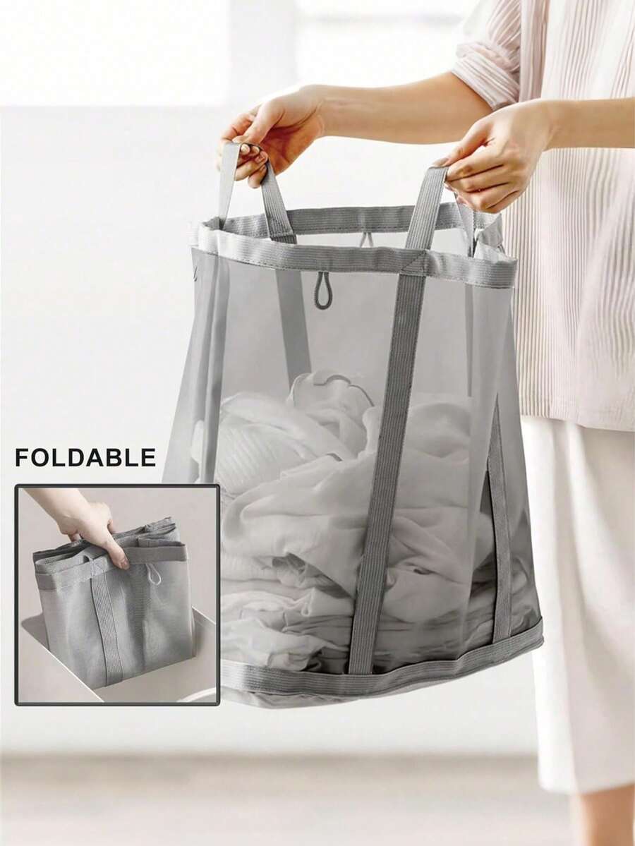 Cesta de lavandería plegable y transpirable de malla, cesta de lavandería plegable extra grande con asa, cesta de lavandería de tela con estilo, con bolsillo lateral y asas de transporte reforzadas, almacenamiento plegable de ropa para lavandería, baño, habitación, dormitorio, viaje - Forma rectangular, accesorio para cuarto de lavado