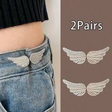 1/2/3/4 Pairs Bling Bling Wing Waist Buckle: Metal Alloy Adjustable Clip For Denim, Removable And Nail-Free Waistband Adjuster - Gold - View 20