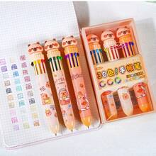 MOKA 10 Color Ballpoint Pen, Cartoon Style, Cute Highly Attractive For Primary School Students, 1pc Multifunction Colored Pen, Blue, Black, Red Marking Pen For Note Taking Back To School