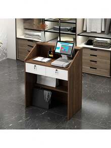 Mostrador Recepción Caja Multifunción Con Cerradura Cajones - Marrón - Ver 1