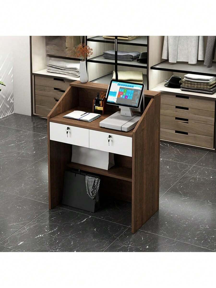 Mostrador Recepción Caja Multifunción Con Cerradura Cajones - Marrón - Ver 1