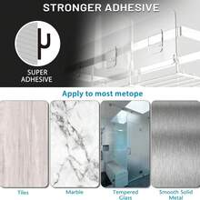 Organizador de ducha adhesivo, paquete de 5, de acero inoxidable resistente a la oxidación, de gran capacidad, sin necesidad de taladrar, para almacenamiento de baño y decoración del hogar. - Plateado - Ver 6