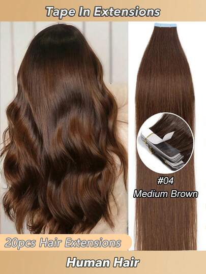 Extensiones de cabello con cinta adhesiva de 16"-24" de cabello humano 100% Remy liso y sedoso, sin costuras, con cinta adhesiva de poliuretano, 50g/paquete, extensiones de cabello con cinta adhesiva para mujeres, #4 Chocolate Brown