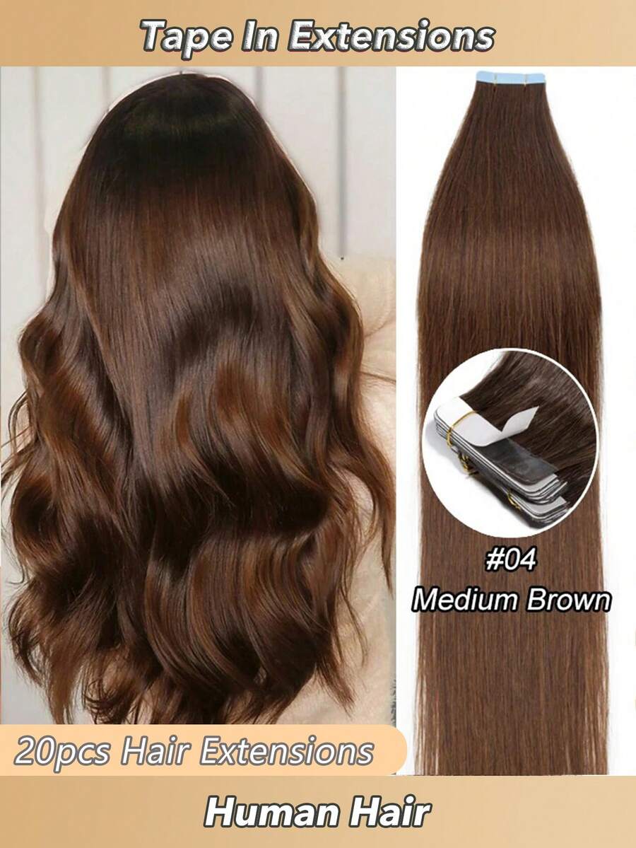 Tóc nối dạng băng dính màu nâu, dài 16-24 inch, 100% tóc người Remy, thẳng mượt, không đường nối, kiểu dệt sát da, băng dính PU, 50g/gói, dành cho nữ, màu nâu sô cô la #4