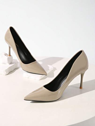 Fall/Winter Women's Elegant Light Gray Glossy Leather 8.5cm Thin Heel Pointed Toe Shallow Sexy Nightclub Fashion Wedding Commute Daily High Heel Pumps,Elegant,Party