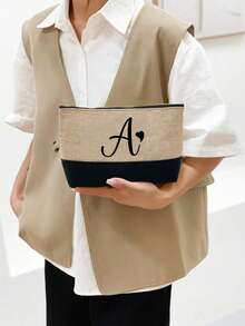 两件套女士沙滩手提包，配有可拆卸肩带，可定制A-Z字母，超大容量。肩带可根据个人喜好拆卸，包含化妆包和拉链小袋，可存放洗漱用品、零钱或文具。 - 彩色 - 查看 6