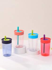 1pc 15oz Durable Plastic Straw Cup With Leak-Proof Design, Suitable For Children Travel And Home Use - Pink - View 4