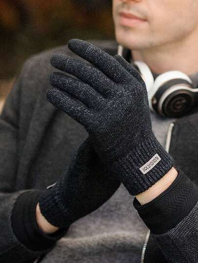 1 Pair Winter Knitted Warm Gloves For Men Outdoor Cycling Windproof, Cold Proof, Anti Slip Knitted Gloves Touch Screen Thickened Velvet Wool Gloves Knitted Gloves Winter Warm Men Thickened Velvet Anti Slip Finger Jacquard Wool Touch Screen Gloves