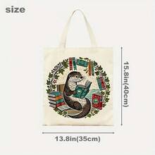 1pc Reading Books Canvas Tote Bag - Reusable Grocery Bags (13.8x15.8), Stylish & Durable Shopping Bag Daily Use, Commuting, School, High-Quality Material, Aesthetic Book Bag, Animal Lovers, Summer Reading Accessory, Lovers| Whimsical Design| Sturdy Handles, Reusable Grocery Bags