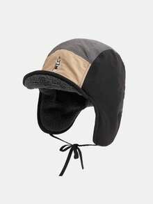1pc Contrast Color American Cartoon Embroidered Winter Trapper Hat, Thick Warm Ear Protection Fleece Aviator Pilot Cap Autumn Decor - A - View 13