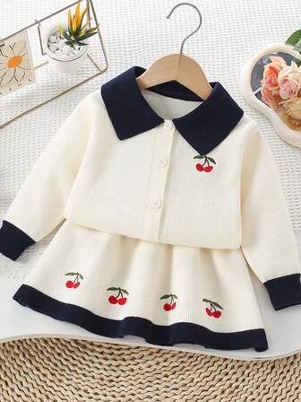 Girls Cherry Knitted Sweater Set, Autumn/Winter New Arrival