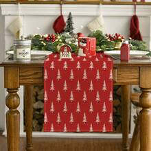 Red Christmas Tree Table Runner, Seasonal Winter Kitchen Dining Table Decor For Home Party, 33x90cm, 33x120cm, 33x183cm, 33x230cm, 33x275cm - الأحمر - مشاهدة 3