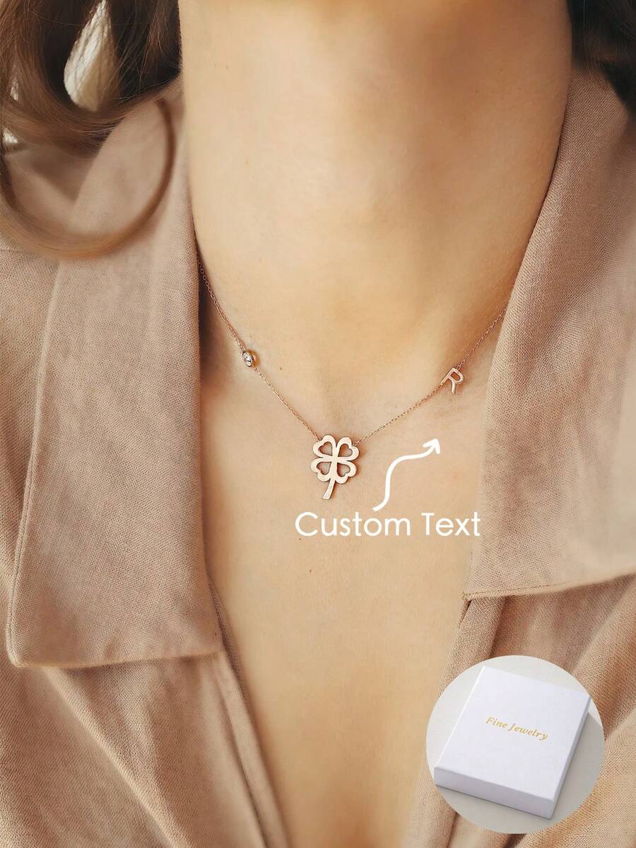 Colar Personalizado de Trevo de Quatro Folhas Inicial em Aço Inoxidável, Combinado com 12 Opções Diferentes de Colar com Pedra de Nascimento. Este presente surpresa criativo é a escolha perfeita para entes queridos, amigos e familiares, e um excelente presente para o Dia das Mães e Dia dos Namorados. - Multicolorido - Visão 1