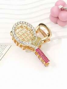 1 pieza Pinza de pelo con diamantes de imitación de lujo para mujer, elegante clip de pelo con diseño de raqueta de tenis con diamantes de imitación, accesorio de pelo versátil, elegante y de alta gama, adecuado para el uso diario, citas, vacaciones, fotografía y decoración académica. Pinzas de otoño para el cabello, accesorios de invierno para el cabello de mujer.