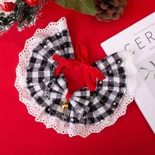 1pc Pet Christmas Scarf, Breathable And Non-Irritating, Checkered Design With Bell Charm And Bow, Assorted Styles (Gold Check, Red/Black Check, Green/Black Check, Black/White Check), Suitable For All Seasons To Keep Your Pet Fashionable And Adorable - Multicolor - View 16