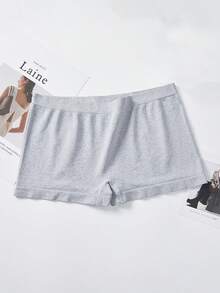 6pcs Plus Size Seamless Solid Color Women's Briefs, High Elasticity Comfortable Breathable Soft Invisible Mid-Waist Shorts