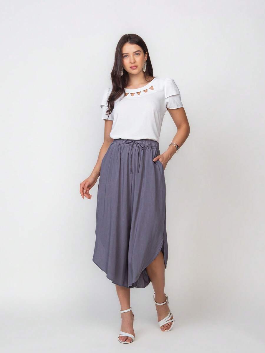 Plain Viscose Pantacurt Pants Simple Knot House - 灰色 - 查看 1