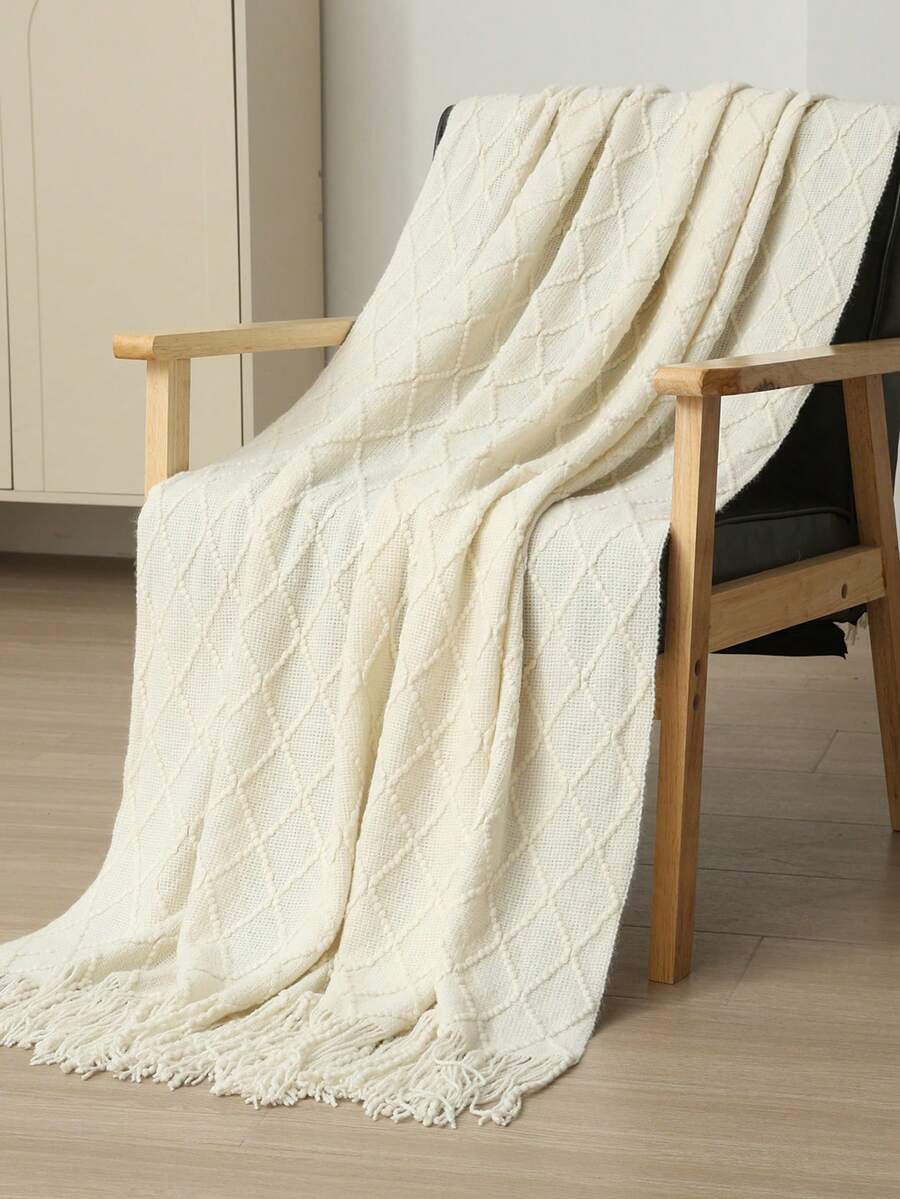 A Solid Color Particle Knitted Blanket, Nordic Style Acrylic Rectangular Office Nap Sofa Blanket Air Conditioning Blanket Knitted Small Blanket Shawl Cover Blanket Blanket Bed End Blanket - Kim cương màu be - Xem 1