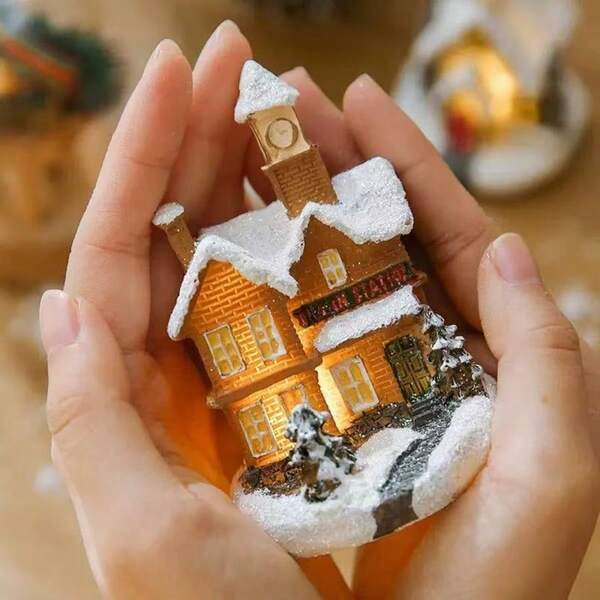 1pc Christmas Glowing House, Christmas Resin House, Christmas Small Gift, Christmas Church House, Christmas Party Decoration Home Decor Christmas Decorations Room Decor Winter Christmas Decorations Home Christmas Gifts Christmas Decor