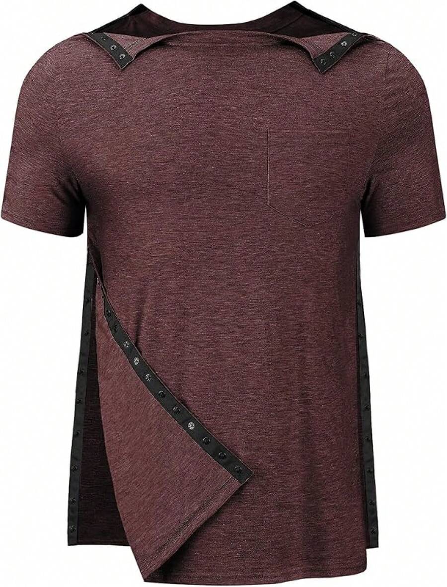 Men's Tear Away Recovery Shirt For Post Surgery Comfort - Burgundy - View 1