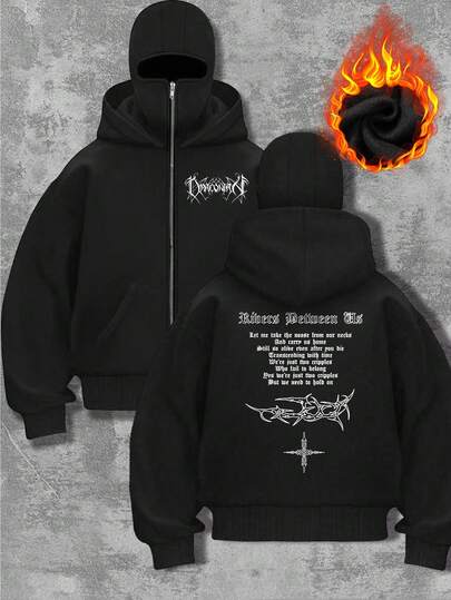 Sweat-shirt à capuche à double couche avec motif croix, mode femme, style militaire, camp, rue, hip hop, imprimé anSweat-shirt, sweat à capuche à double couche, cardigan, automne, gothique, vêtements d'hiver pour femmes