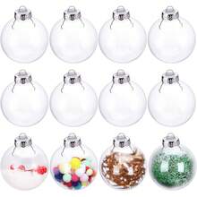 12 paquete de bolas de adorno de plástico transparente rellenables para Navidad, fiestas, bodas, decoración del hogar, decoraciones navideñas, pijamas navideños, regalos navideños, decoración navideña