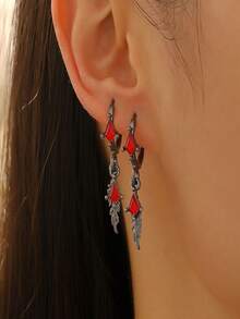 1pc Feather Design Small Earring, Minimalist Chic Rhinestone Stud Earrings, Unisex, Suitable For Halloween, Christmas
