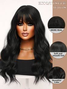 clouder 哥特朋克黑色水波卷发假发 26 英寸长波浪假发带刘海万圣节圣诞假发街头朋克假发女士合成耐热纤维假发适合日常角色扮演派对音乐节假发前卫学院风假发现代时尚朋克假发 - 黑色 - 查看 12