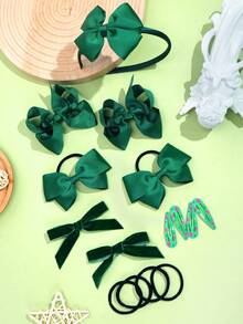 Bộ phụ kiện tóc đồng phục học sinh màu xanh lá cây 15 món, bao gồm kẹp tóc nơ, băng đô và dây buộc tóc, phù hợp cho bé gái tiểu học, trang trí tóc tinh tế cho mùa tựu trường, cũng thích hợp cho nhiều dịp và sử dụng hàng ngày. - Màu xanh lá cây đậm - Xem 4