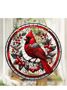 Stunning Cardinal Stained Glass Bird Hanging Decor - Perfect Christmas Gift Or Home Decoration (8''x8'')