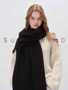 1pc Women Solid Color Soft Knit Scarf, For Daily Use For Dress - Black - View 12