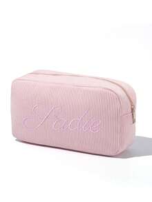 Borsa per trucchi con nome ricamato - Custodia cosmetica personalizzata in velluto a coste, organizer personalizzato per assorbenti igienici, borsa da toilette pratica per i viaggi, organizer per il trucco multifunzionale in stile vintage e moderno con design a tinta unita, ricamo di lettere elegante, regalo ideale per lei, fidanzata, fidanzato, amici - unico, morbido e di stile