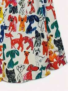 女士休闲卡通小狗印花长袖衬衫 春季款 - 黃色 - 查看 5