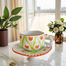 创意咖啡杯碟套装 优质手工陶瓷水杯 手绘简约下午茶杯 拿铁杯 卡布奇诺杯