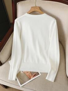 GIGOGOU Spring Autumn Women Knit Cardigan,Long Sleeve Tops - White - View 3