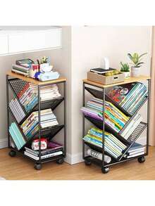 1 pieza Estantería independiente, 2 colores, sin necesidad de montaje, móvil, estantería de almacenamiento de libros sencilla para niños, estantería estrecha para la sala de estar