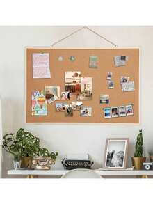 1 件木框软木板，尺寸为 15.75 英寸 x 11.8 英寸，是张贴便条和照片的必备公告板，配有钉子，适用于办公室、家庭和学校墙面安装（包含钉子、吊环螺丝、绳子和螺丝），适合学生、上班族、教师和房主使用，可用作软木板或愿景板。 - 棕色 - 查看 6