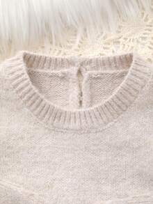 女婴3D蝴蝶结针织毛衣+纯色口袋裤套装 - 杏色 - 查看 2