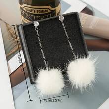 1pr Women's Christmas White Pom-Pom Earrings, Long Tassel & Fluffy Design, Perfect Autumn & Winter Jewelry For Casual Outfits, Weekend Trips, Christmas Shopping, Festive Celebrations, Gift For Her, Popular Ladies' Accessories - 粉色 - 查看 4