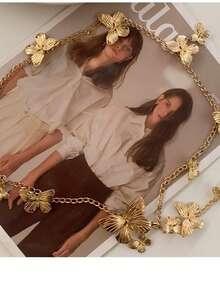 1 pieza Cadena de cintura de metal con lazo dorado estilo bohemio, accesorio de cintura versátil y de moda