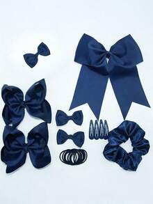 21pcs/Set Navy Blue Grosgrain Uniform Hair Bows Hair Clips Headband Hair Ties Set Hair Accessories For Little Toddler School Girls
