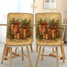 2/4/6 peças, capas de cadeira de linho estampadas com estampa de presente de Natal, adequadas para decoração de Natal, decoração diária para casa, sala de estar, sala de jantar ou jardim, festas de fim de ano em restaurantes de hotéis, capas de almofada de assento de cadeira de poliéster lavável - Multicolorido - Ver 6